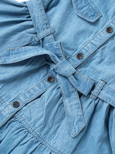 Popees Girls Denim Fit & Flare Dress with Belt | Soft Cotton Denim Dress for Kids (9M–4Y)