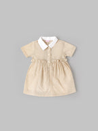 Popees Baby Girls Short Sleeve Cotton Dress| Beige| 9 Months To 4 Years