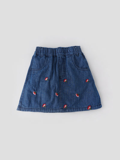 Popees Fashionable Floral Embroidered Denim Knee Length Skirt (1-8 Years) for Girls