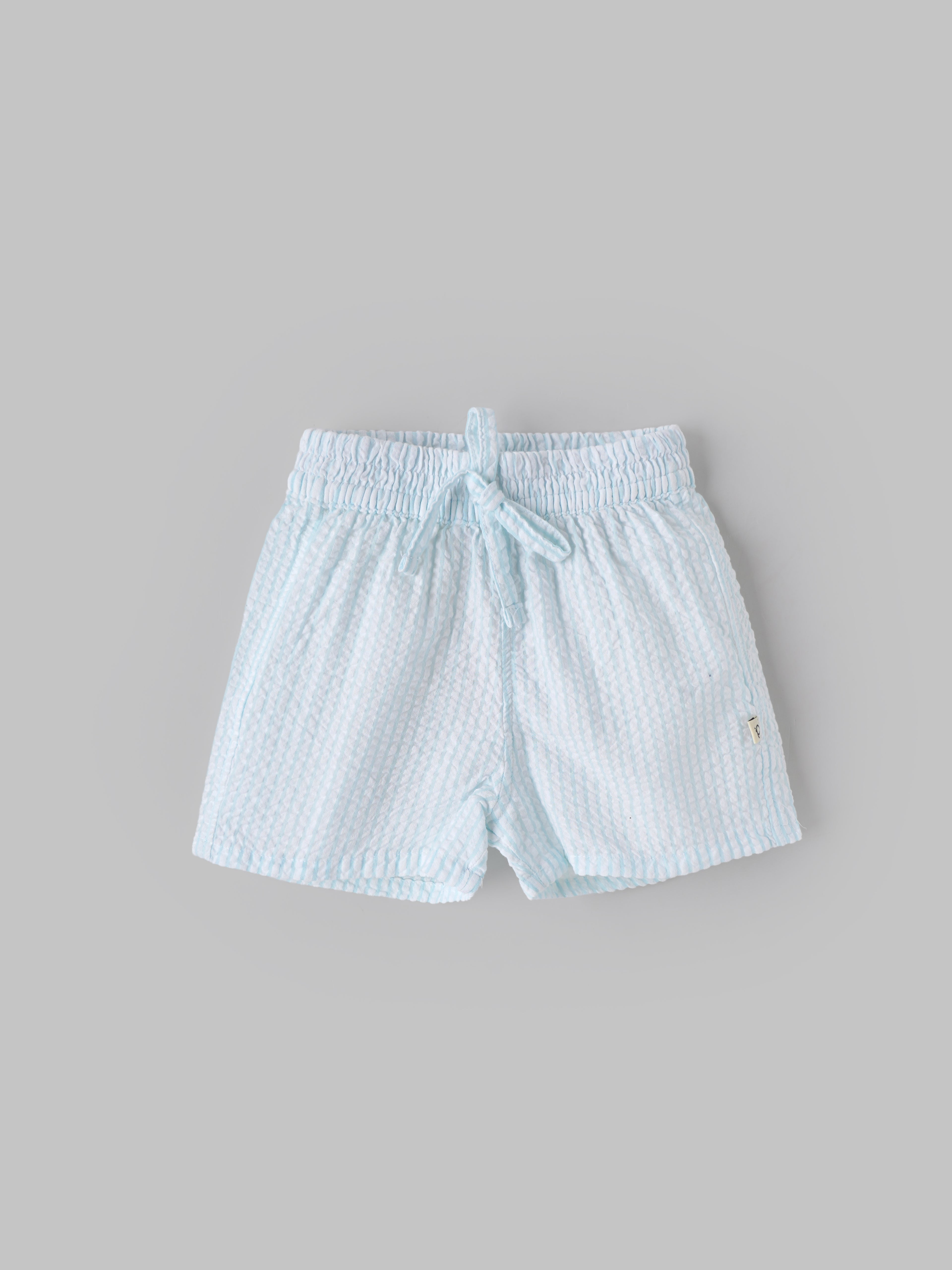 Popees Baby Boys Cotton Seersucker Shorts| Light Blue| 9 Months To 4 Years