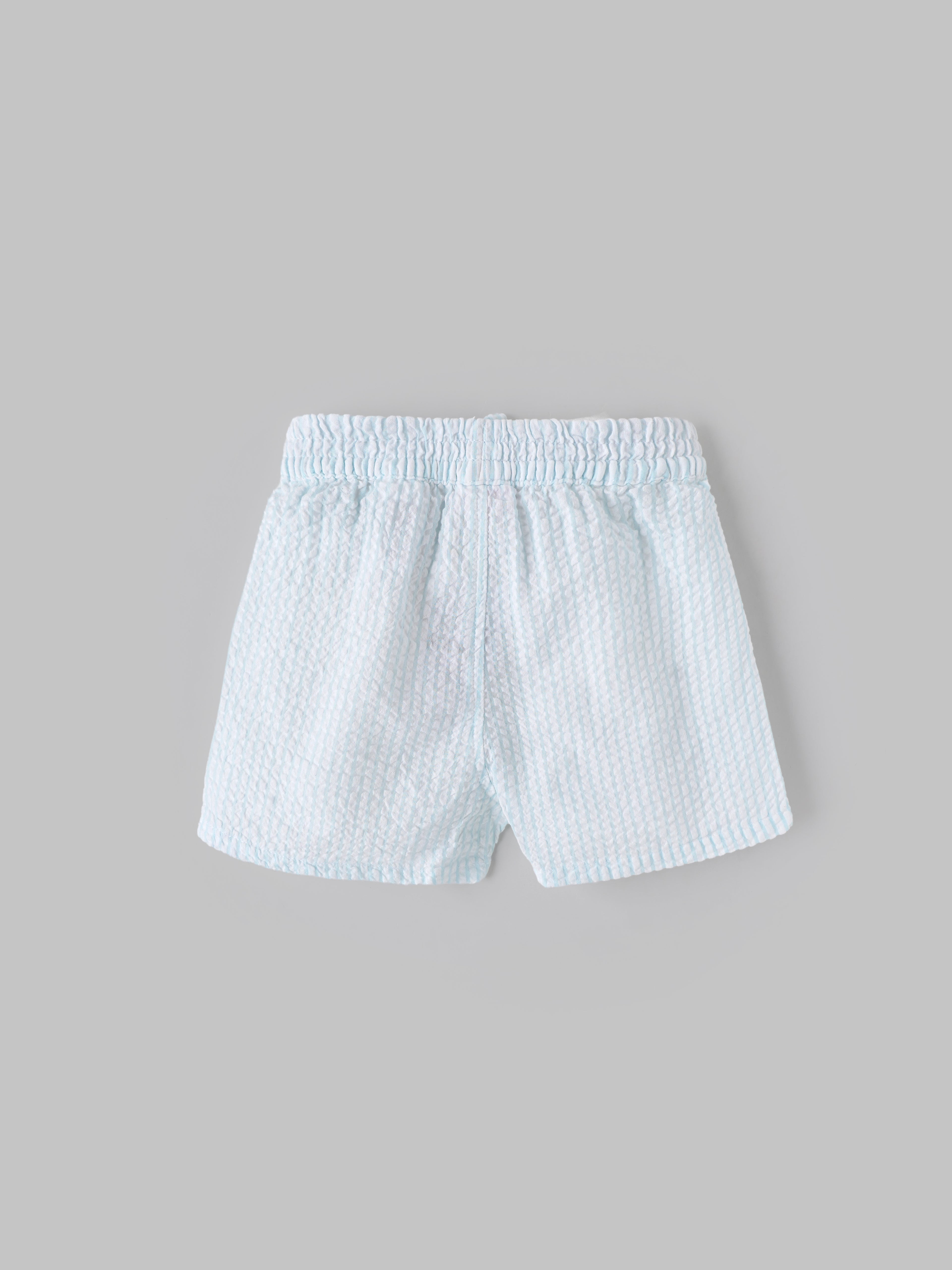 Popees Baby Boys Cotton Seersucker Shorts| Light Blue| 9 Months To 4 Years