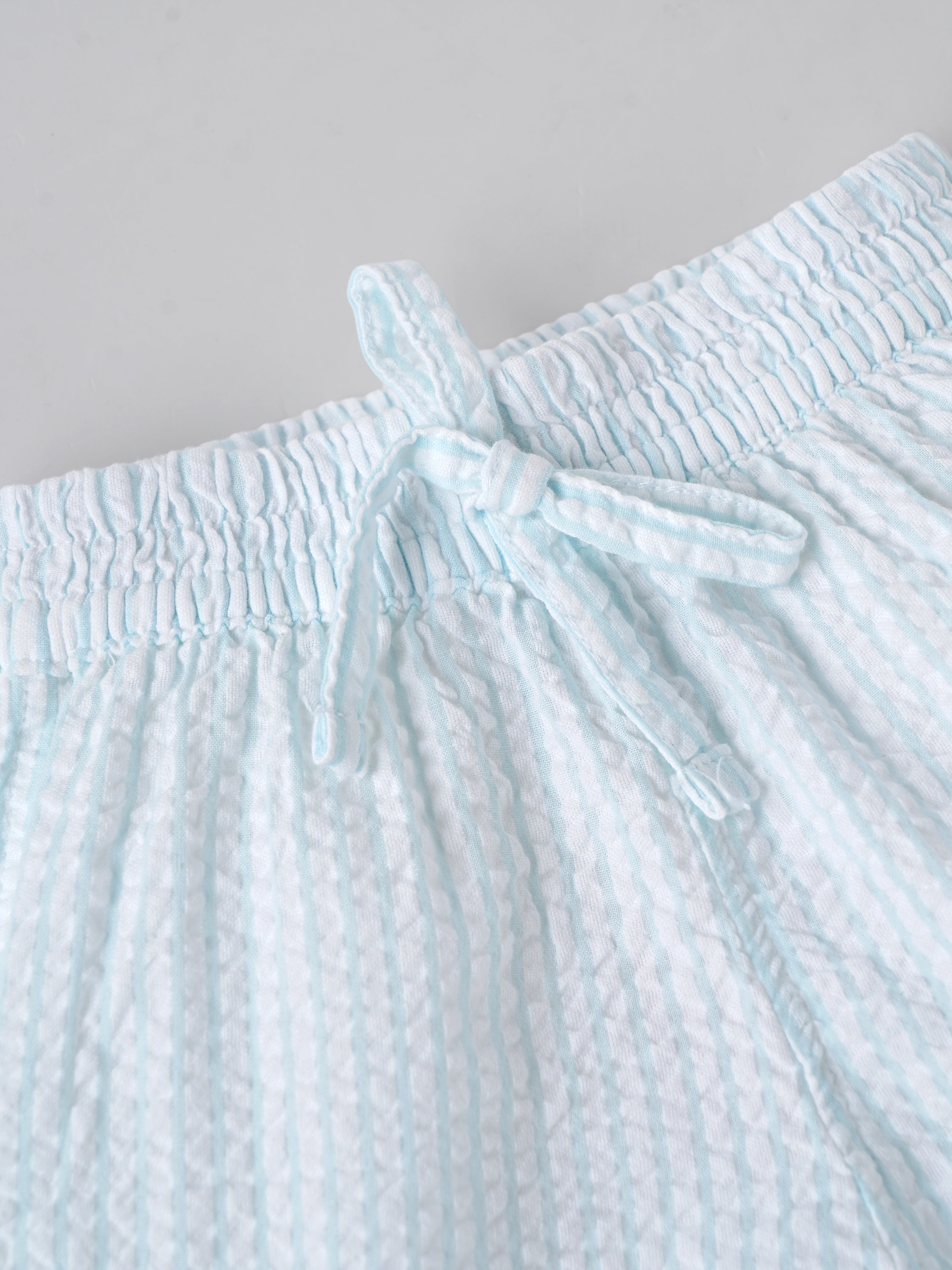 Popees Baby Boys Cotton Seersucker Shorts| Light Blue| 9 Months To 4 Years