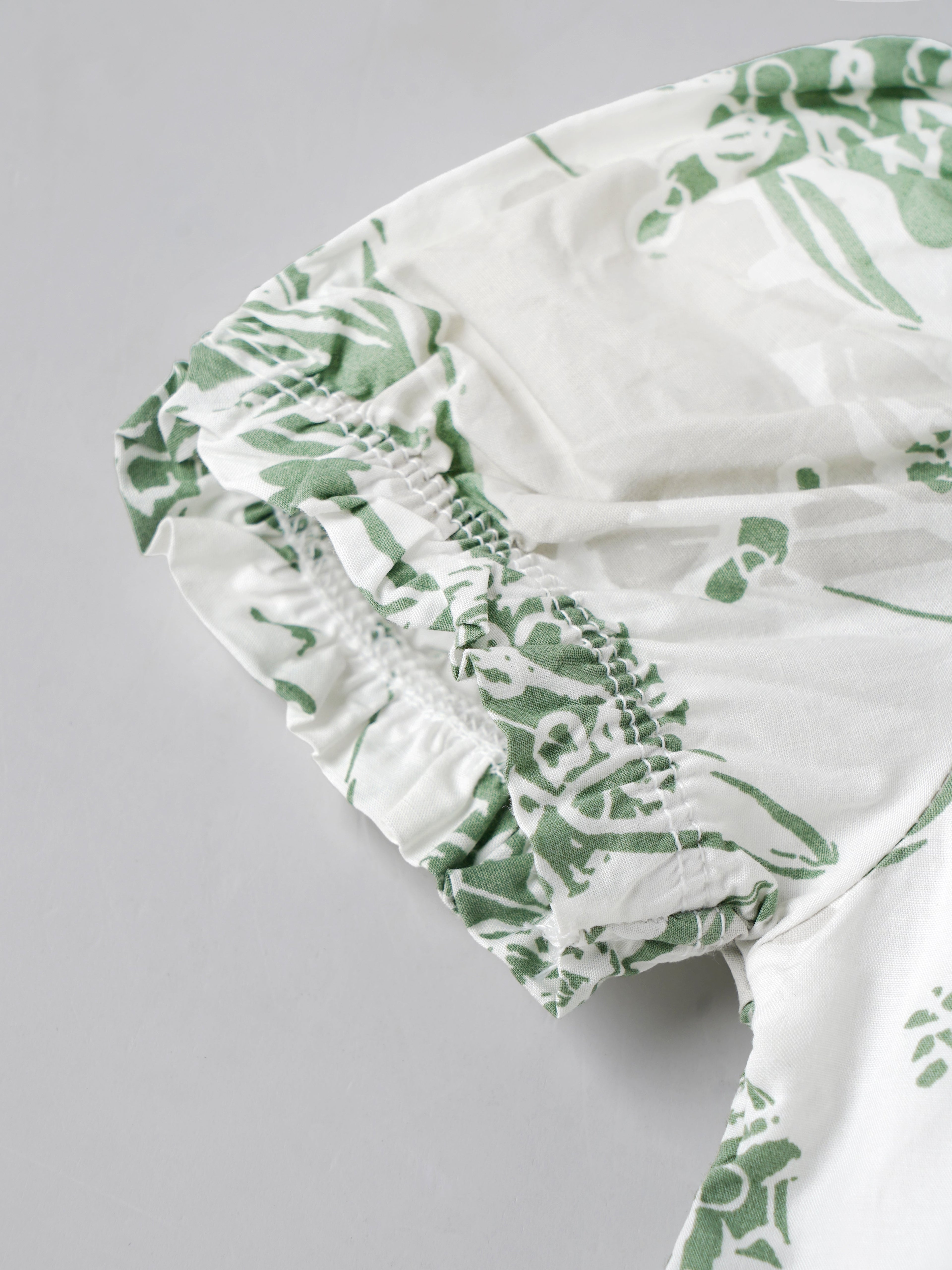 Popees Baby Girls Green Floral Print Peplum Top with Puff Sleeves| 9 Months–4 Years