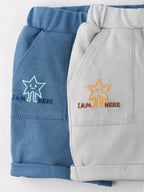 Popees Baby Boys Cotton Shorts| Blue / Light Grey| 0-9 Months
