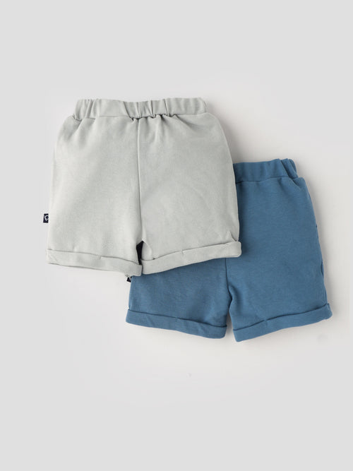Popees Baby Boys Cotton Shorts| Blue / Light Grey| 0-9 Months