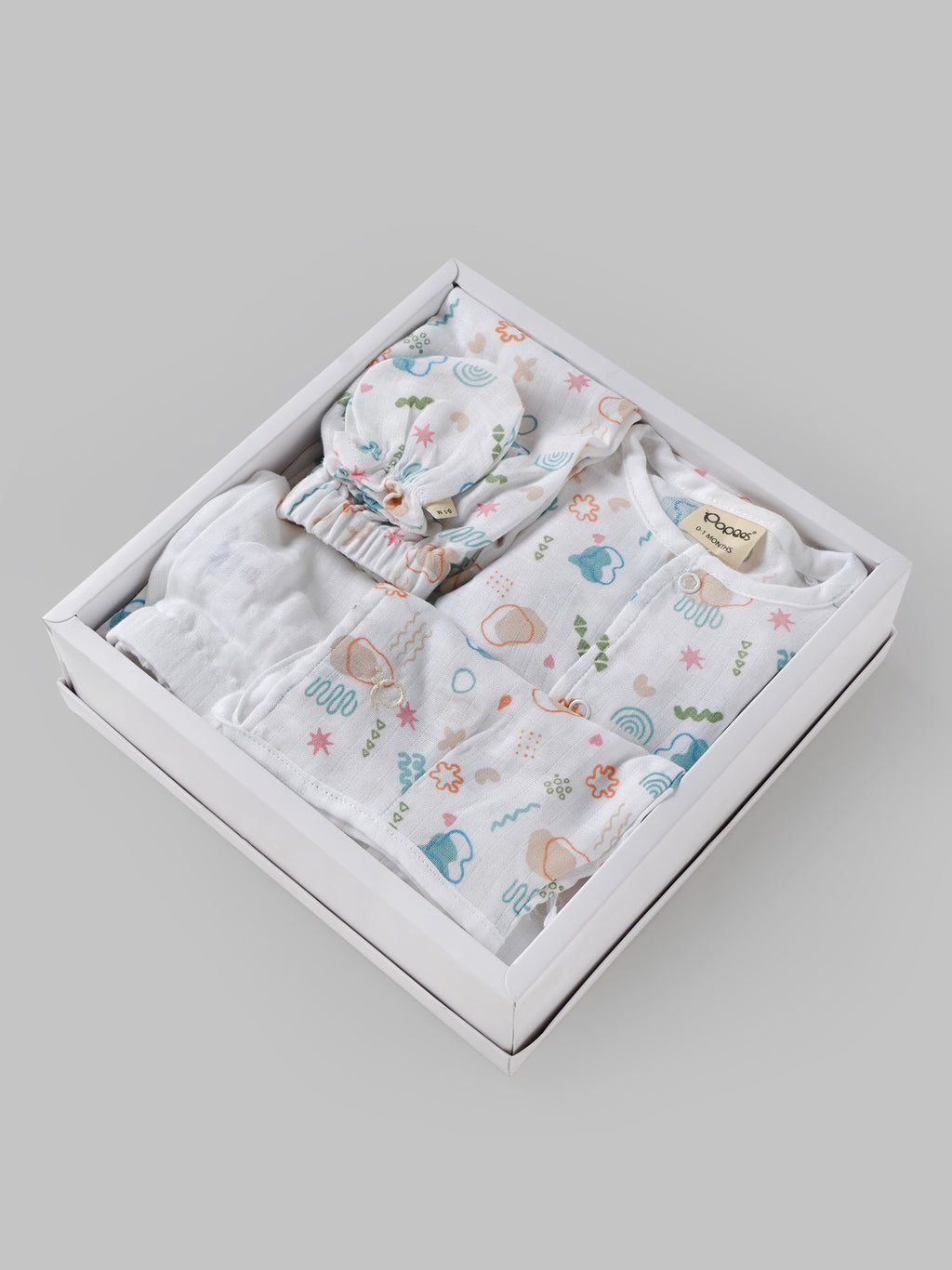 Popees Newborn Baby Muslin Clothing Gift Set 6-Piece| 100% Cotton Soft Breathable Essentials Kit |0-1 & 3-6 Months