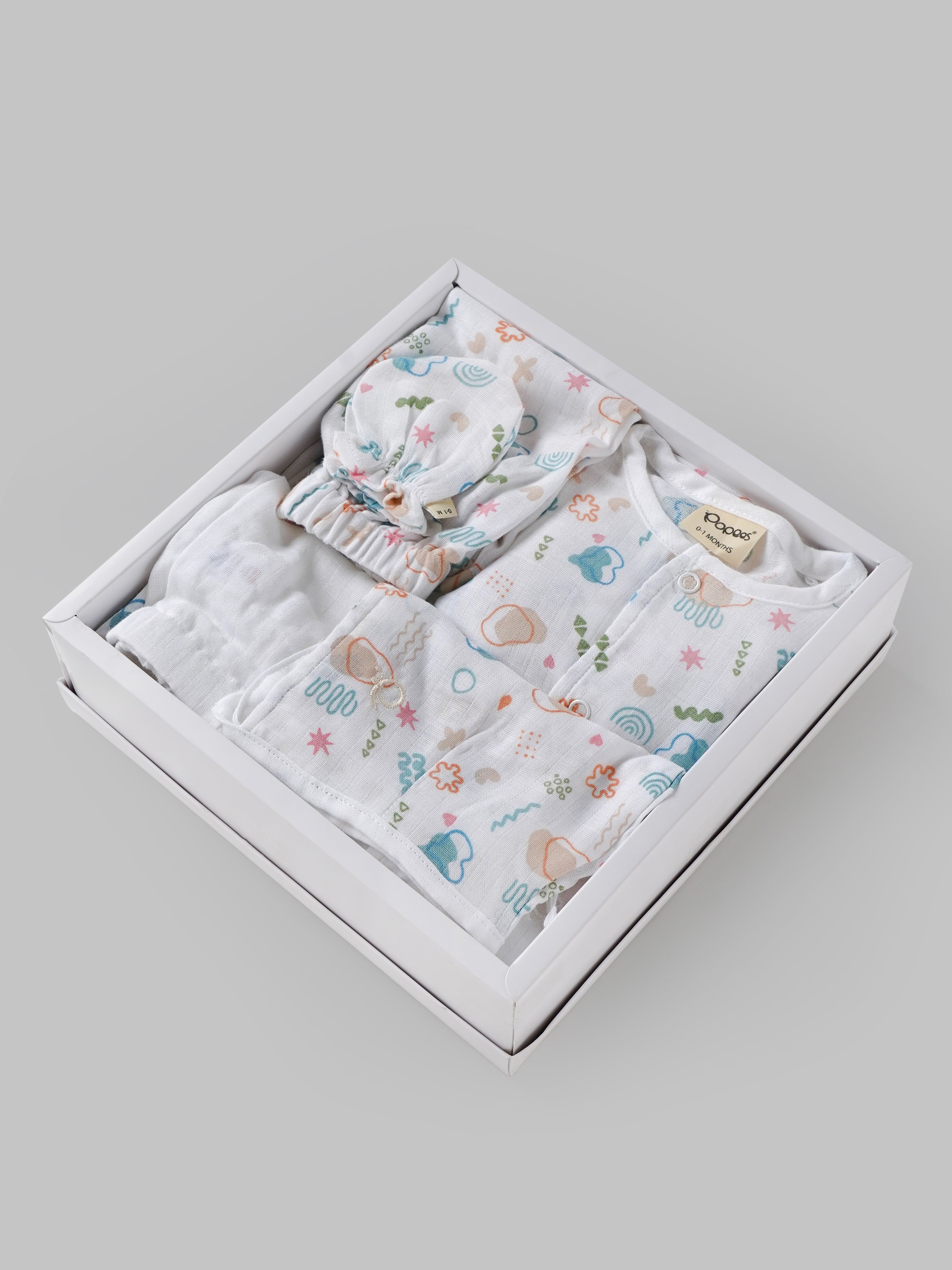 Popees Newborn Baby Muslin Clothing Gift Set 6-Piece| 100% Cotton Soft Breathable Essentials Kit |0-1 & 3-6 Months