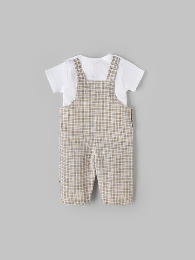 Popees Classic Checkered Overalls with White T-Shirt for a Stylish Look Dungaree Set (3–24 Months)for Baby Boys