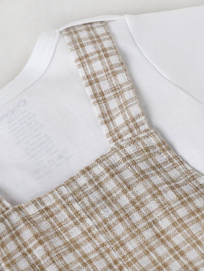 Popees Classic Checkered Overalls with White T-Shirt for a Stylish Look Dungaree Set (3–24 Months)for Baby Boys