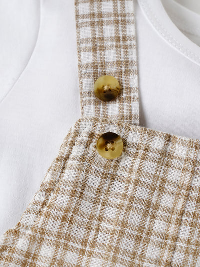 Popees Classic Checkered Overalls with White T-Shirt for a Stylish Look Dungaree Set (3–24 Months)for Baby Boys