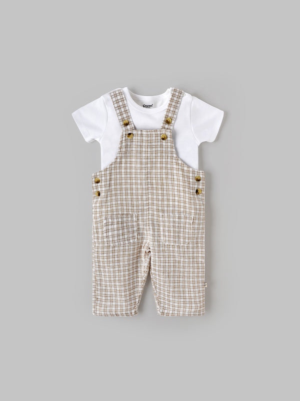 Popees Classic Checkered Overalls with White T-Shirt for a Stylish Look Dungaree Set (3–24 Months)for Baby Boys