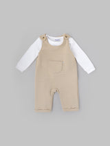 Popees Baby Boys Cotton Dungaree Set with Inner T-Shirt| Beige| 3-36 Months