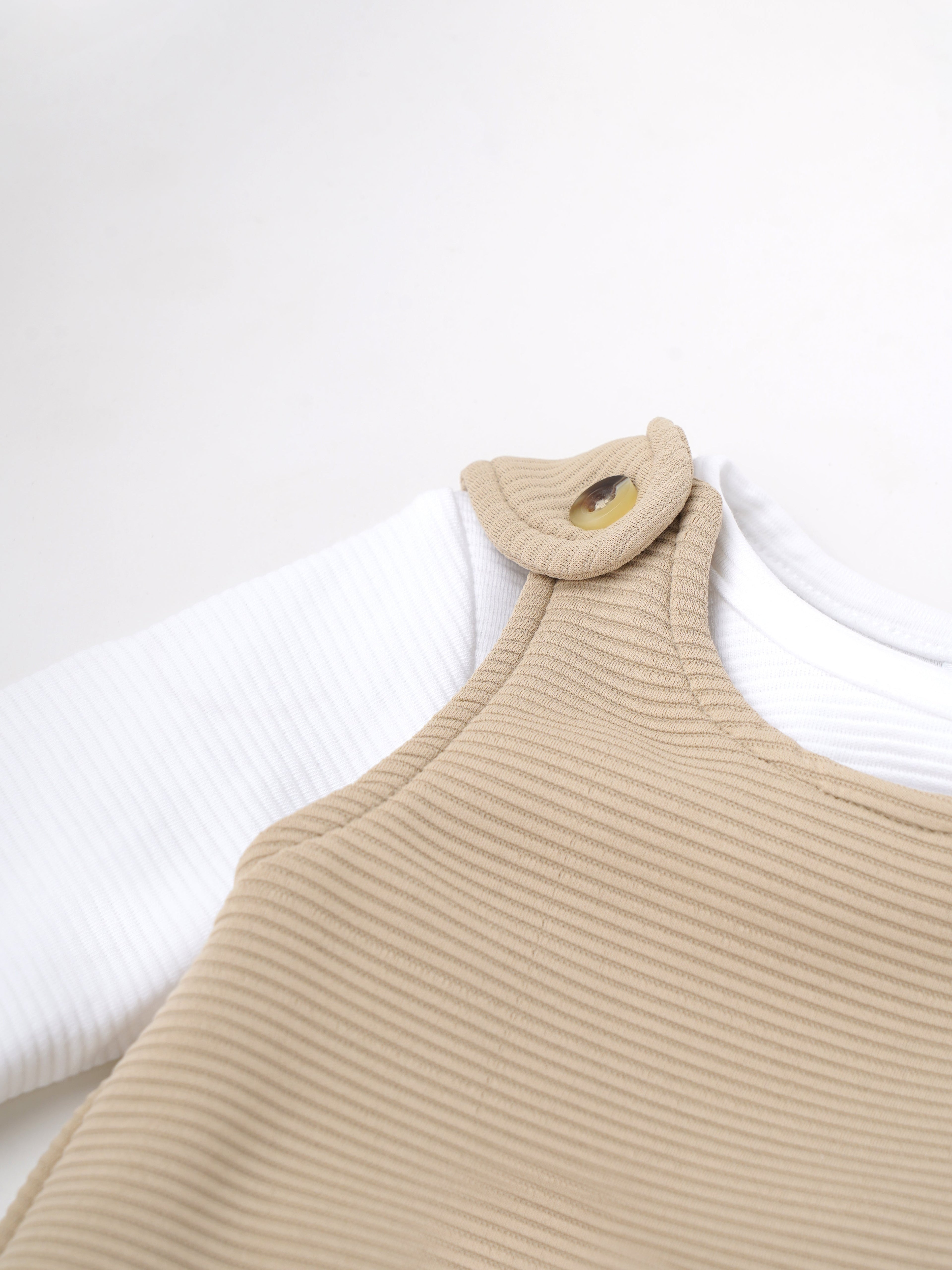 Popees Baby Boys Cotton Dungaree Set with Inner T-Shirt| Beige| 3-36 Months