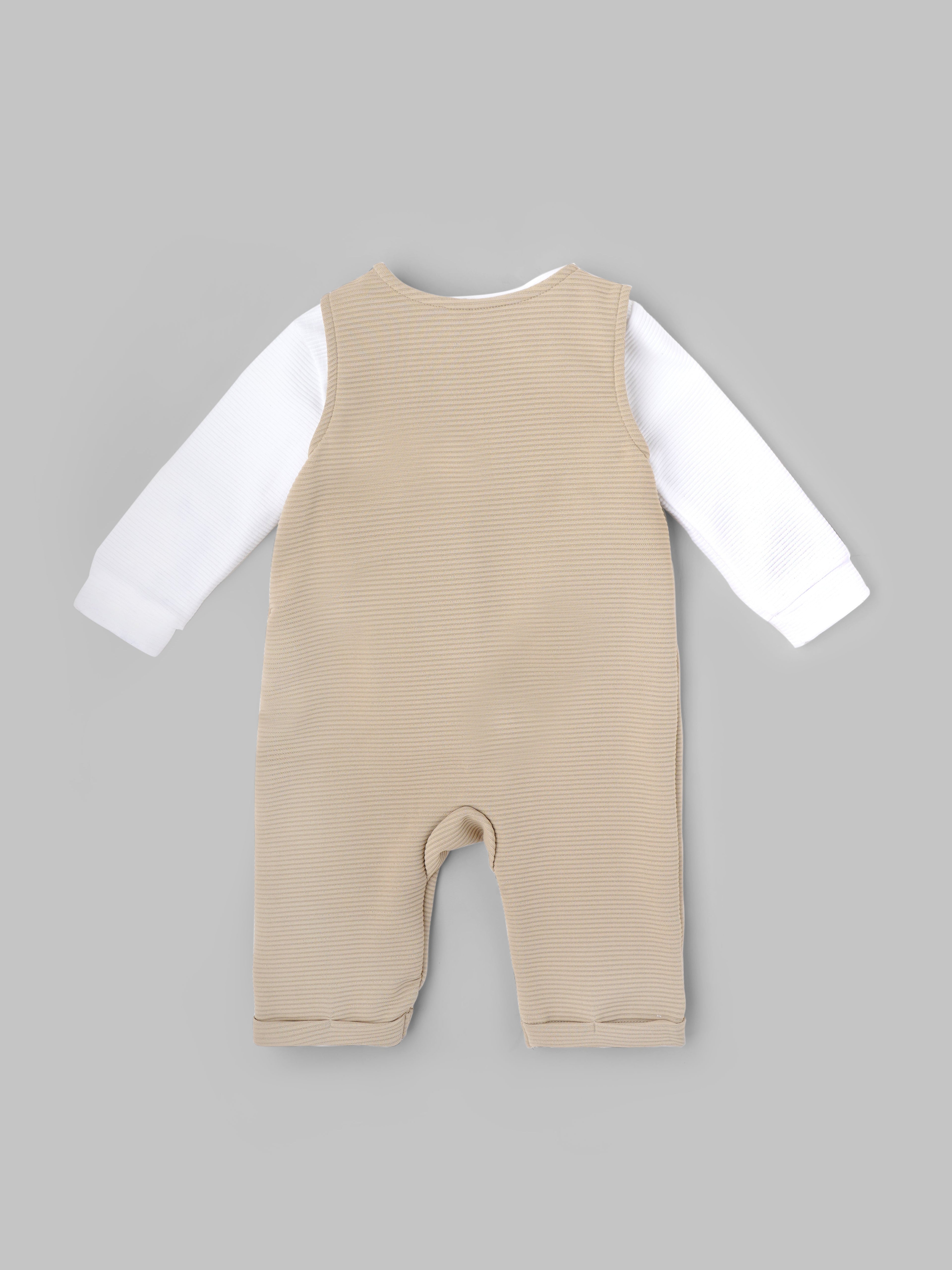 Popees Baby Boys Cotton Dungaree Set with Inner T-Shirt| Beige| 3-36 Months