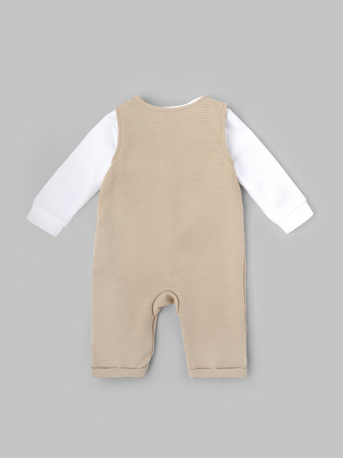 Popees Baby Boys Cotton Dungaree Set with Inner T-Shirt| Beige| 3-36 Months