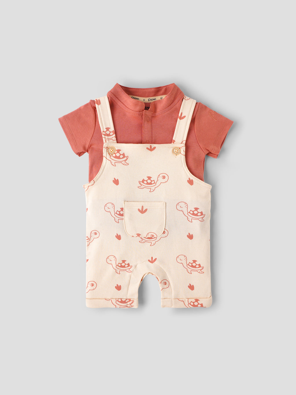 Popees Baby Boys Dungaree Set with Short Sleeve T-Shirt| 3–24 Months