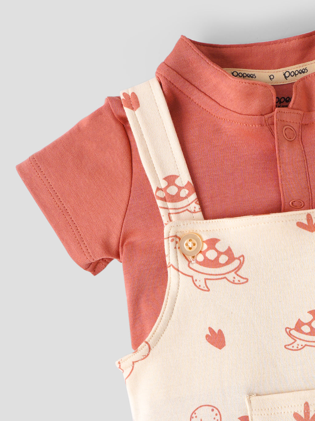 Popees Baby Boys Dungaree Set with Short Sleeve T-Shirt| 3–24 Months