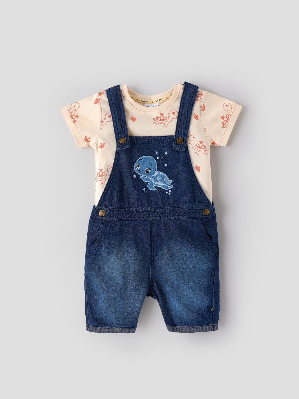 Popees Baby Boys Denim Dungaree Set with T-Shirt| Blue| 3-36 Months