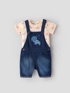Popees Baby Boys Denim Dungaree Set with T-Shirt| Blue| 3-36 Months