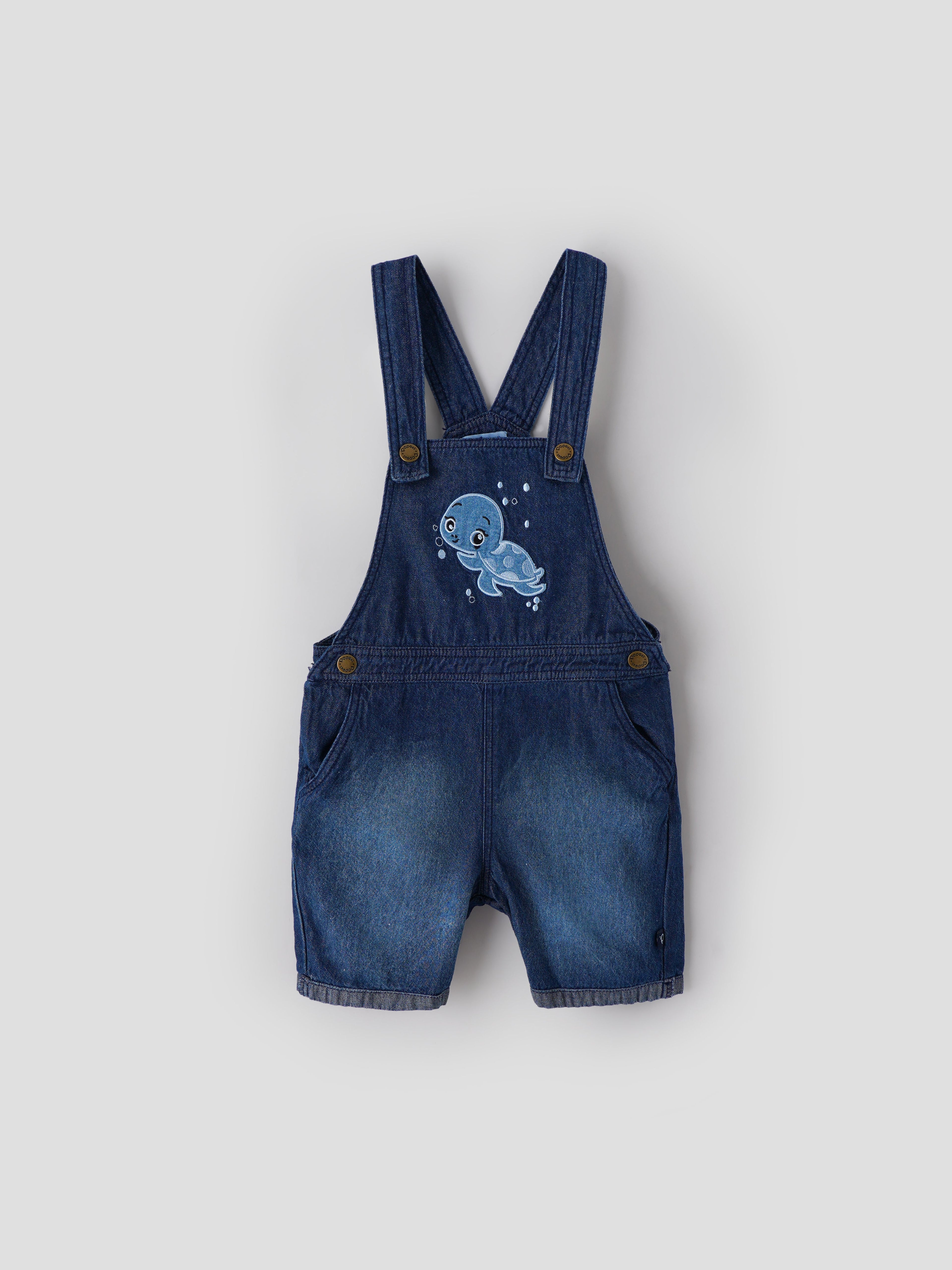 Popees Baby Boys Denim Dungaree Set with T-Shirt| Blue| 3-36 Months