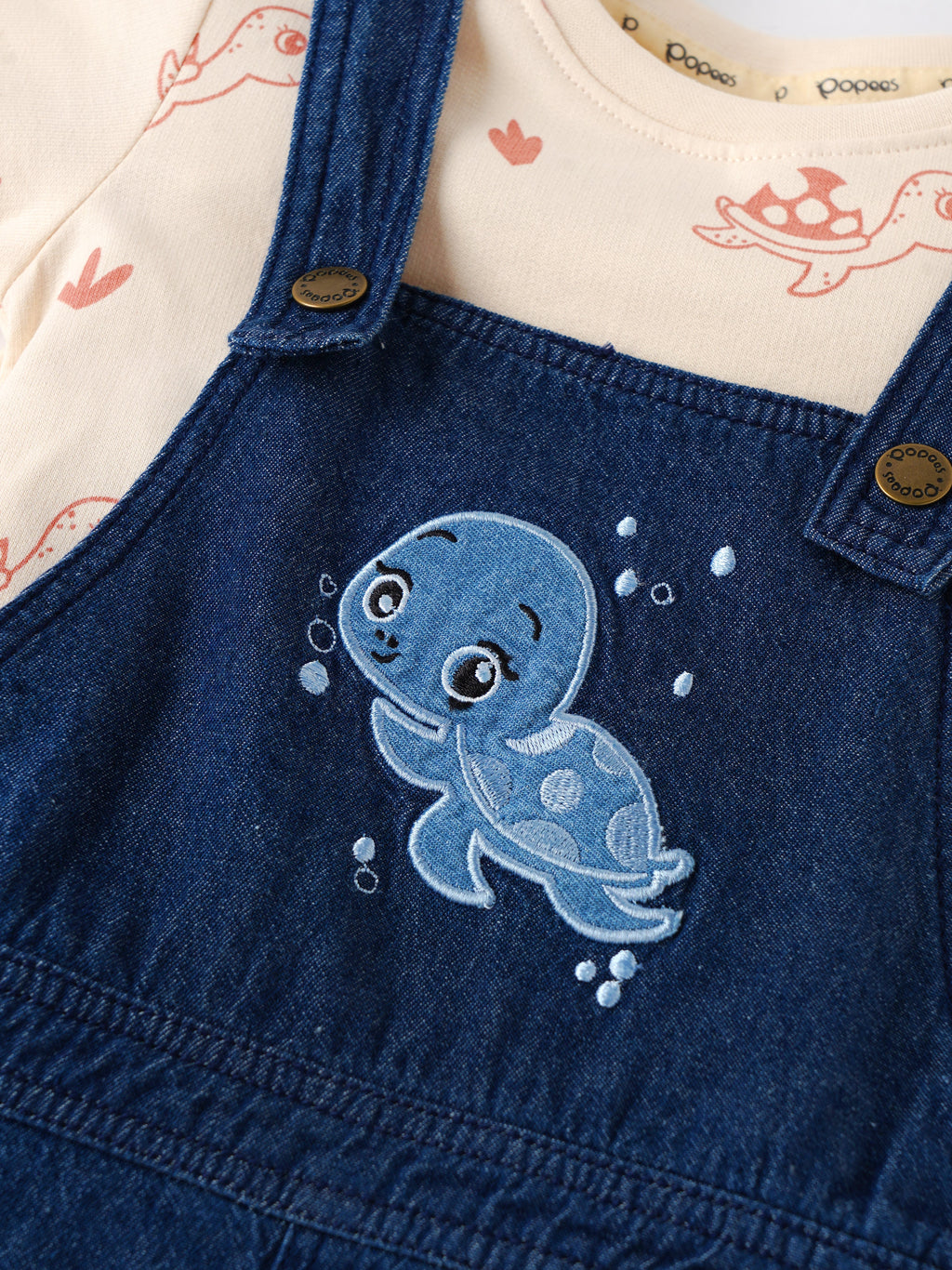 Popees Baby Boys Denim Dungaree Set with T-Shirt| Blue| 3-36 Months
