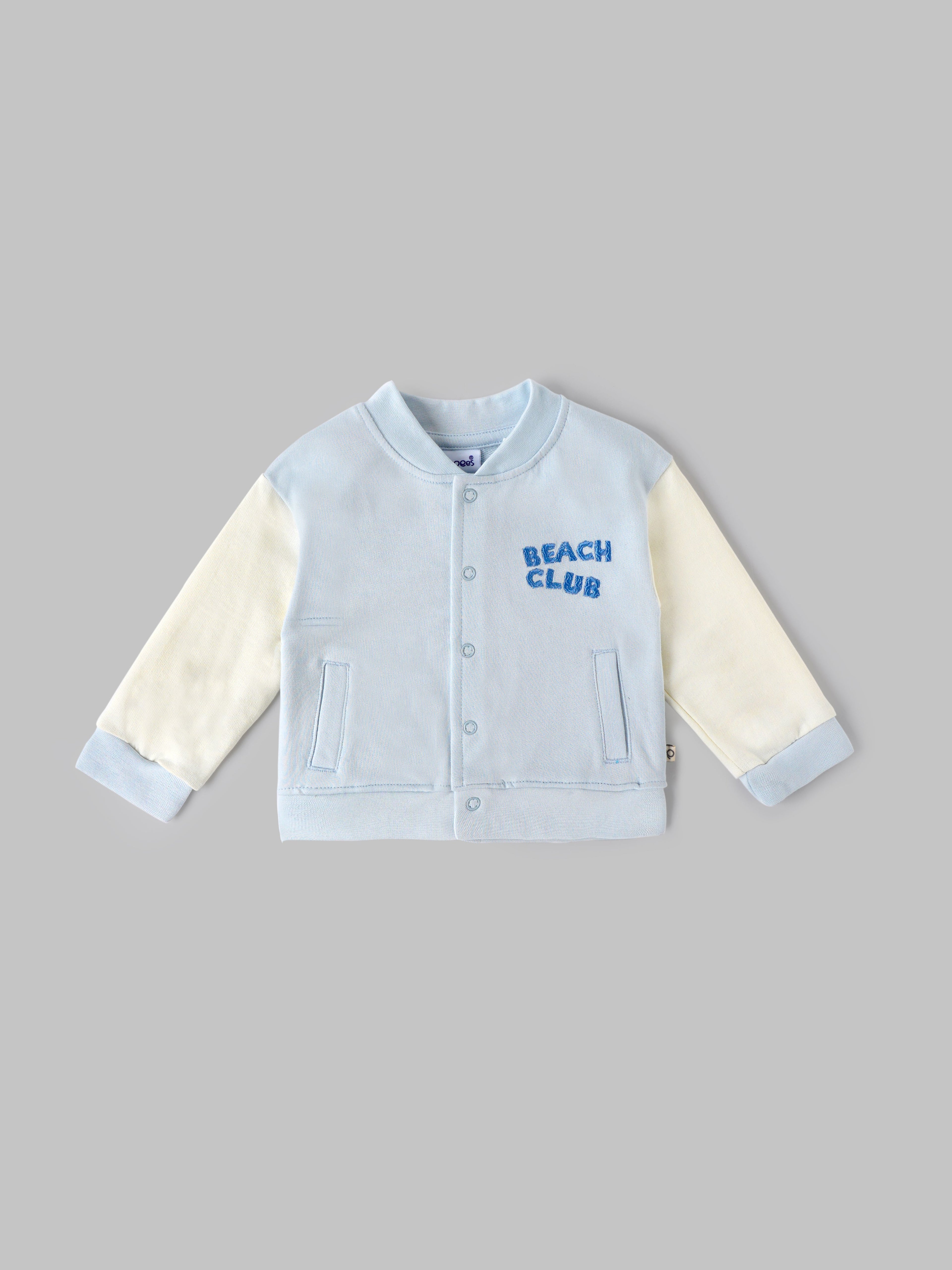 Popees Baby Boys Full Sleeve Jacket | Light Blue & Cream| 3-36 Months