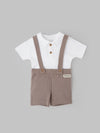 Popees Classic Party Wear Outfit – White Tee & Shorts with Suspenders (3–36 Months) for Boys
