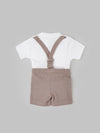 Popees Classic Party Wear Outfit – White Tee & Shorts with Suspenders (3–36 Months) for Boys
