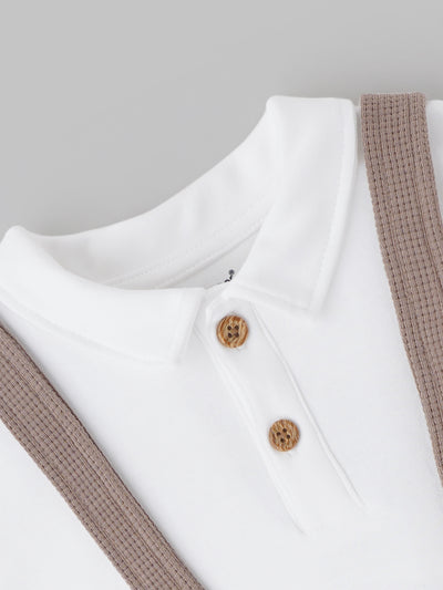 Popees Classic Party Wear Outfit – White Tee & Shorts with Suspenders (3–36 Months) for Boys