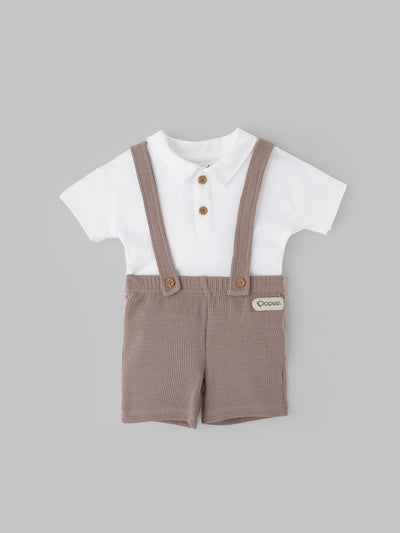 Popees Classic Party Wear Outfit – White Tee & Shorts with Suspenders (3–36 Months) for Boys