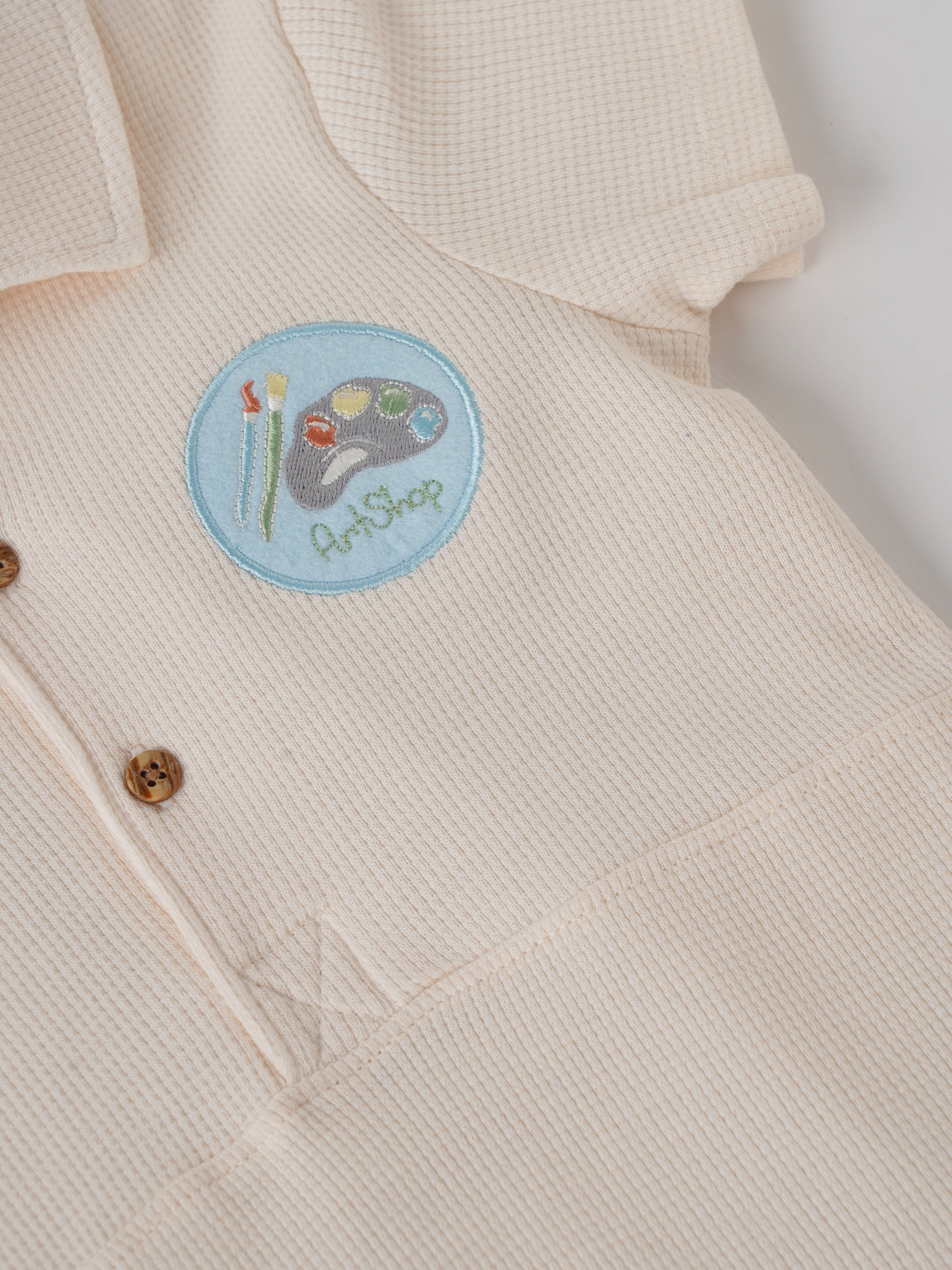 Popees Baby Boys Cotton Waffle Romper |Polo Collar Onesie (3–24 Months)