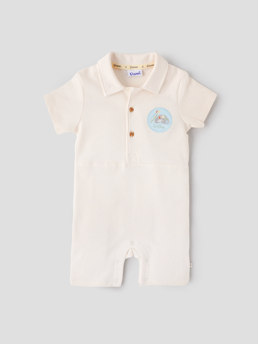 Popees Baby Boys Cotton Waffle Romper |Polo Collar Onesie (3–24 Months)