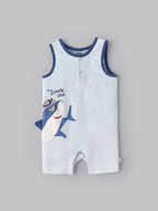Popees Baby Boys Sleeveless Shark Romper| Light Blue| 3 to 24 Months
