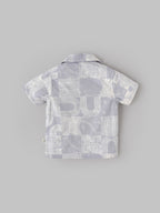 Popees Baby Boys Printed Cotton Linen Shirt | Cream | Short Sleeve Collared Shirt | 3–24 Months