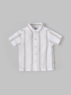 Popees Baby Boys Striped Cotton Half Sleeve Shirt with Mandarin Collar| 3M–24M