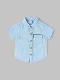 Popees Boys Cotton Mandarin Collar Shirt with Pocket, Soft Breathable Short Sleeve Casual Shirt for Baby Boys| Size 9M to 36M