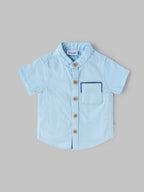 Popees Boys Cotton Mandarin Collar Shirt with Pocket, Soft Breathable Short Sleeve Casual Shirt for Baby Boys| Size 9M to 36M