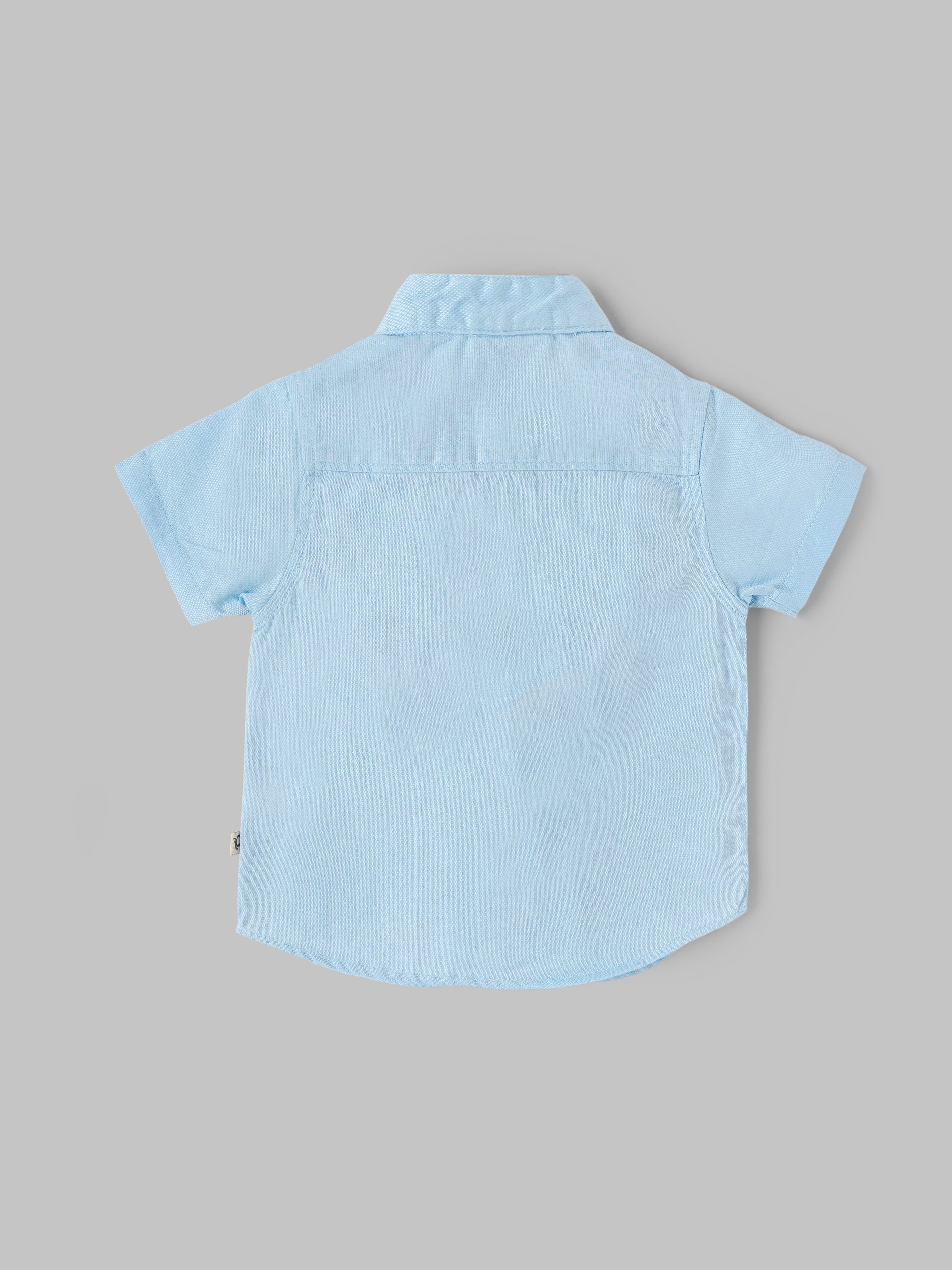 Popees Boys Cotton Mandarin Collar Shirt with Pocket, Soft Breathable Short Sleeve Casual Shirt for Baby Boys| Size 9M to 36M