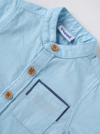 Popees Boys Cotton Mandarin Collar Shirt with Pocket, Soft Breathable Short Sleeve Casual Shirt for Baby Boys| Size 9M to 36M