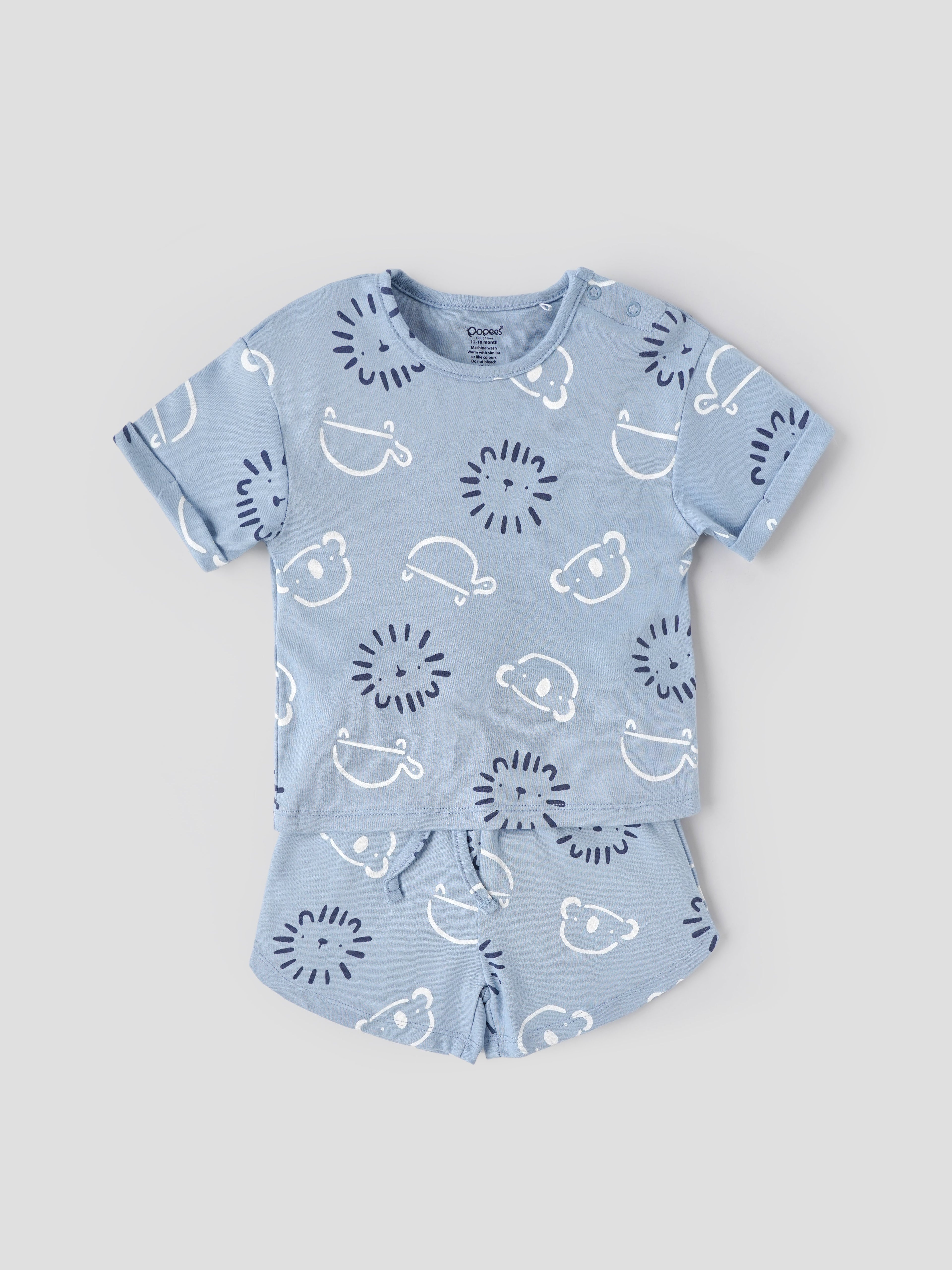 Popees Baby Boys Animal Print T-Shirt & Shorts Set |Cotton Summer Outfit (3M–24M)