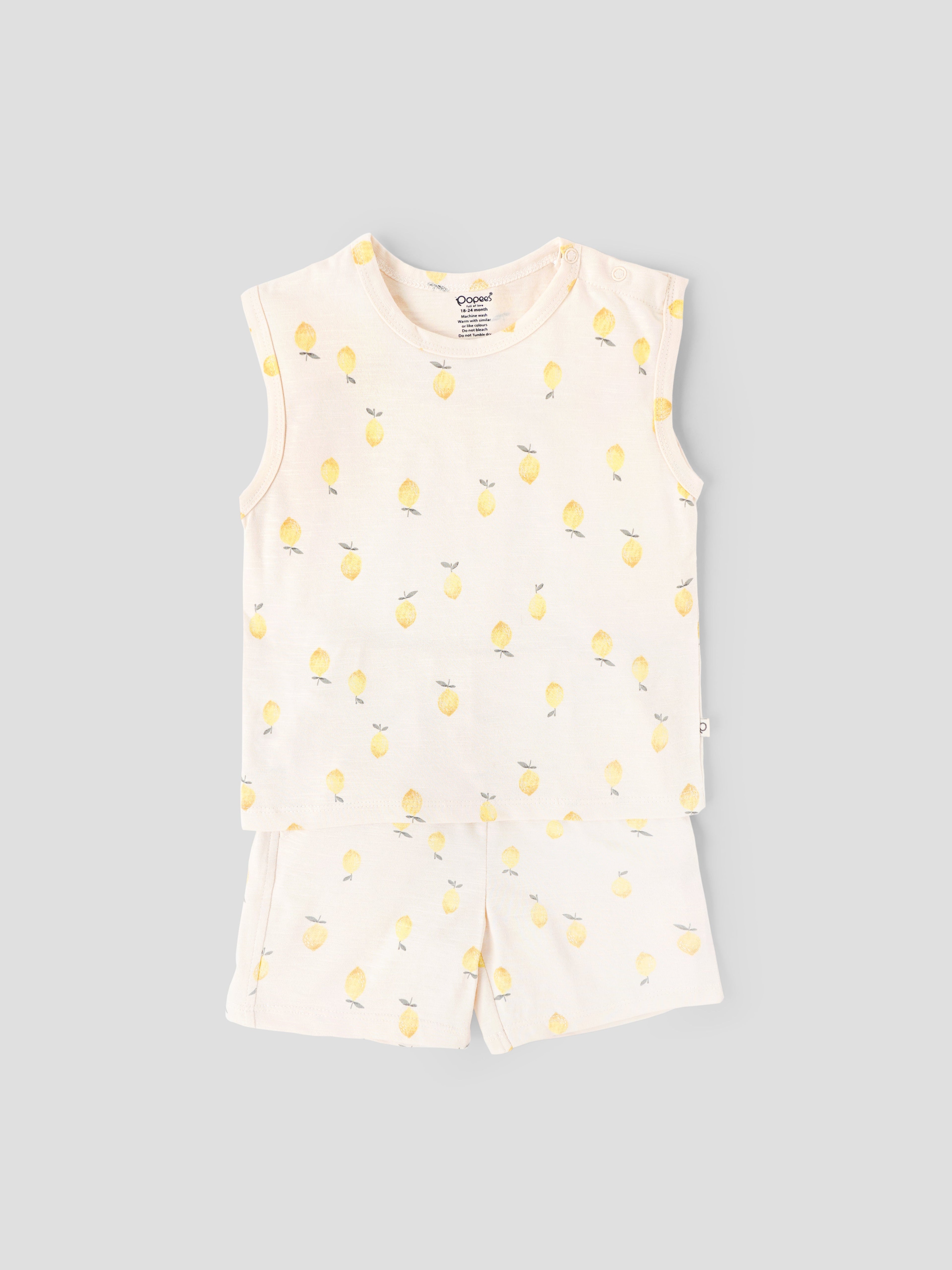 Popees Baby Boys Cotton Sleeveless Top & Shorts Set| Cream| 3-36 Months