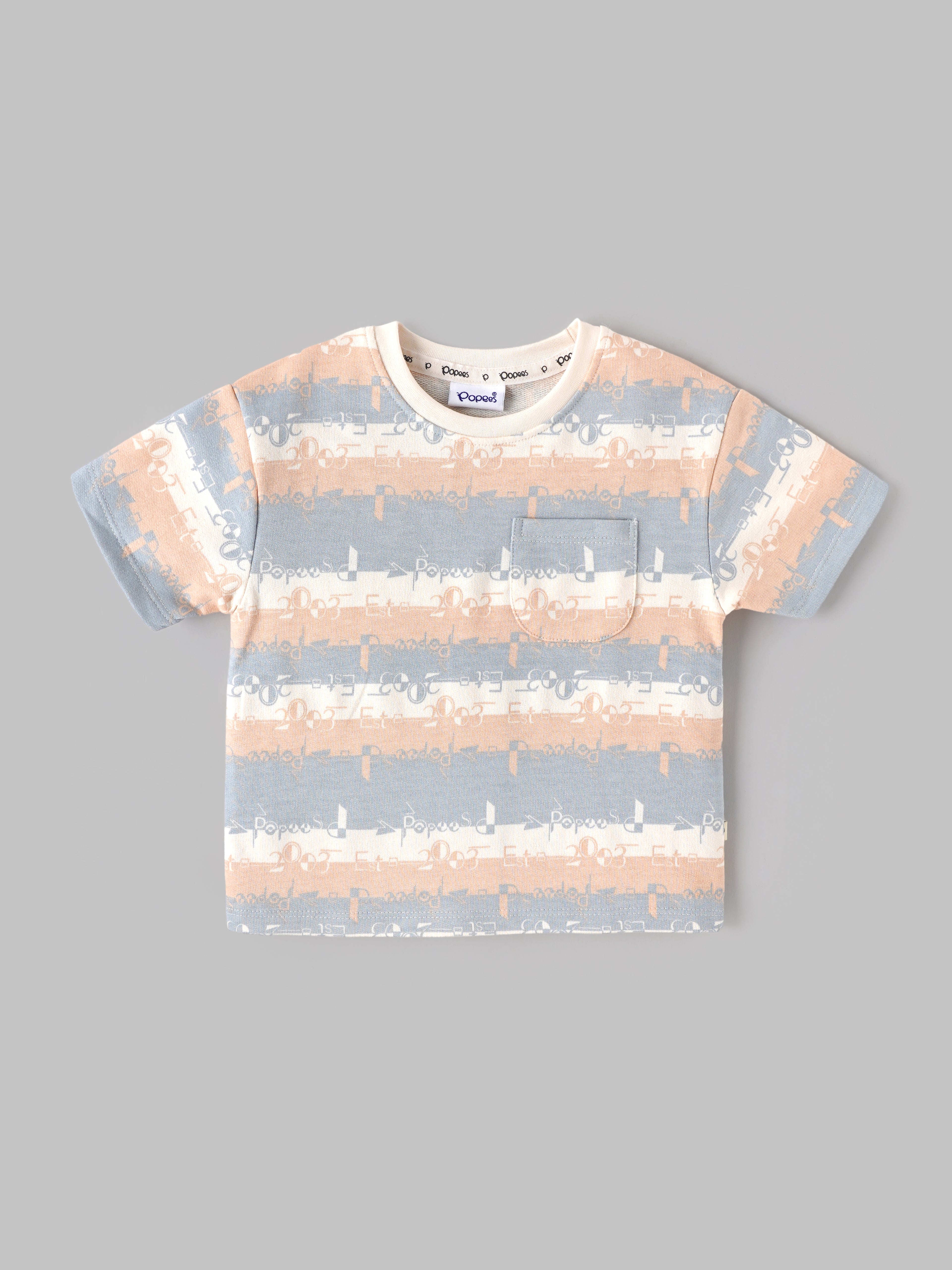 Popees Baby Boys Printed Cotton T-Shirt & Shorts Set | Blue & Peach Summer Co-Ord Outfit with Pocket | 3-24 Months