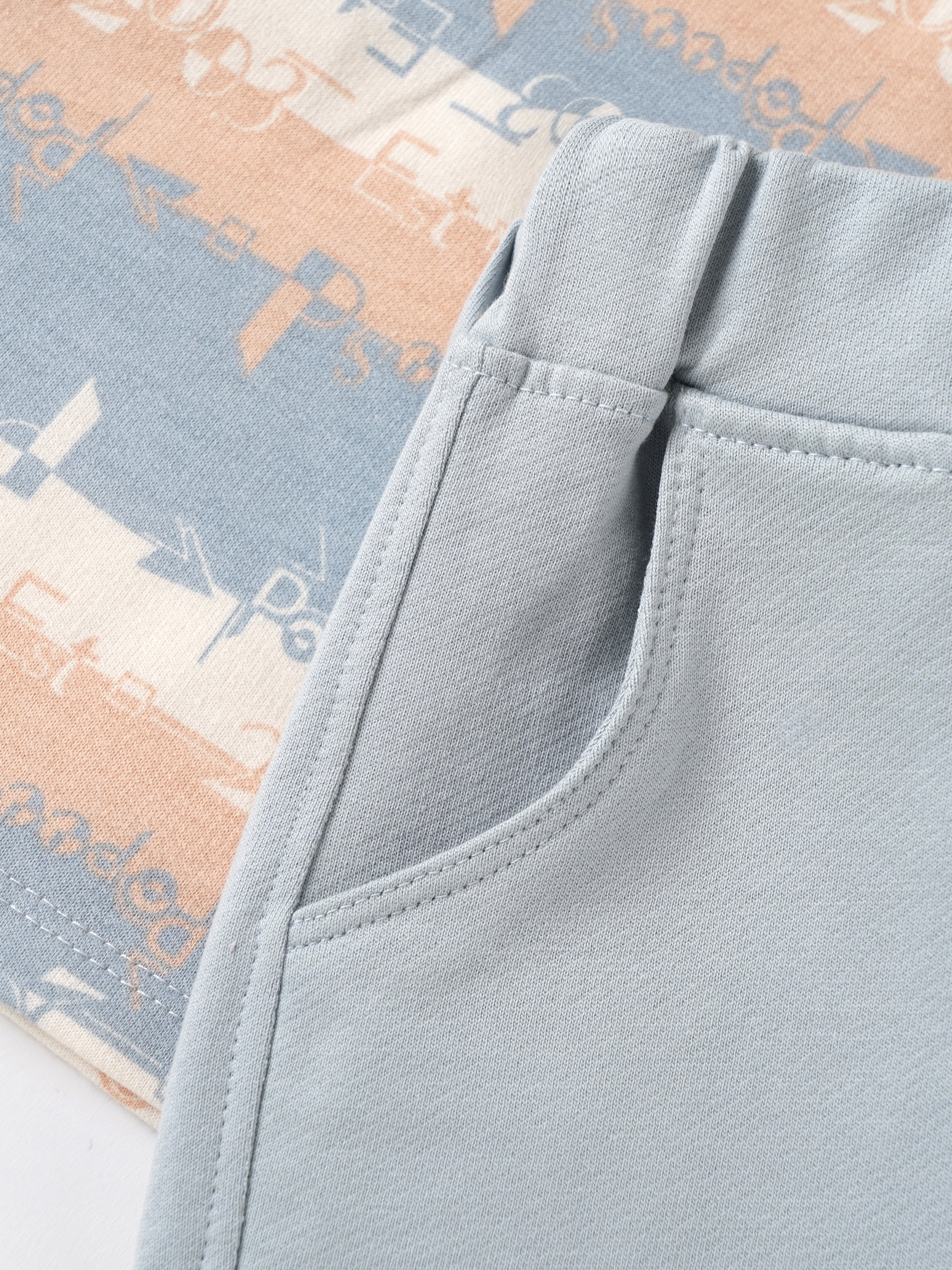 Popees Baby Boys Printed Cotton T-Shirt & Shorts Set | Blue & Peach Summer Co-Ord Outfit with Pocket | 3-24 Months