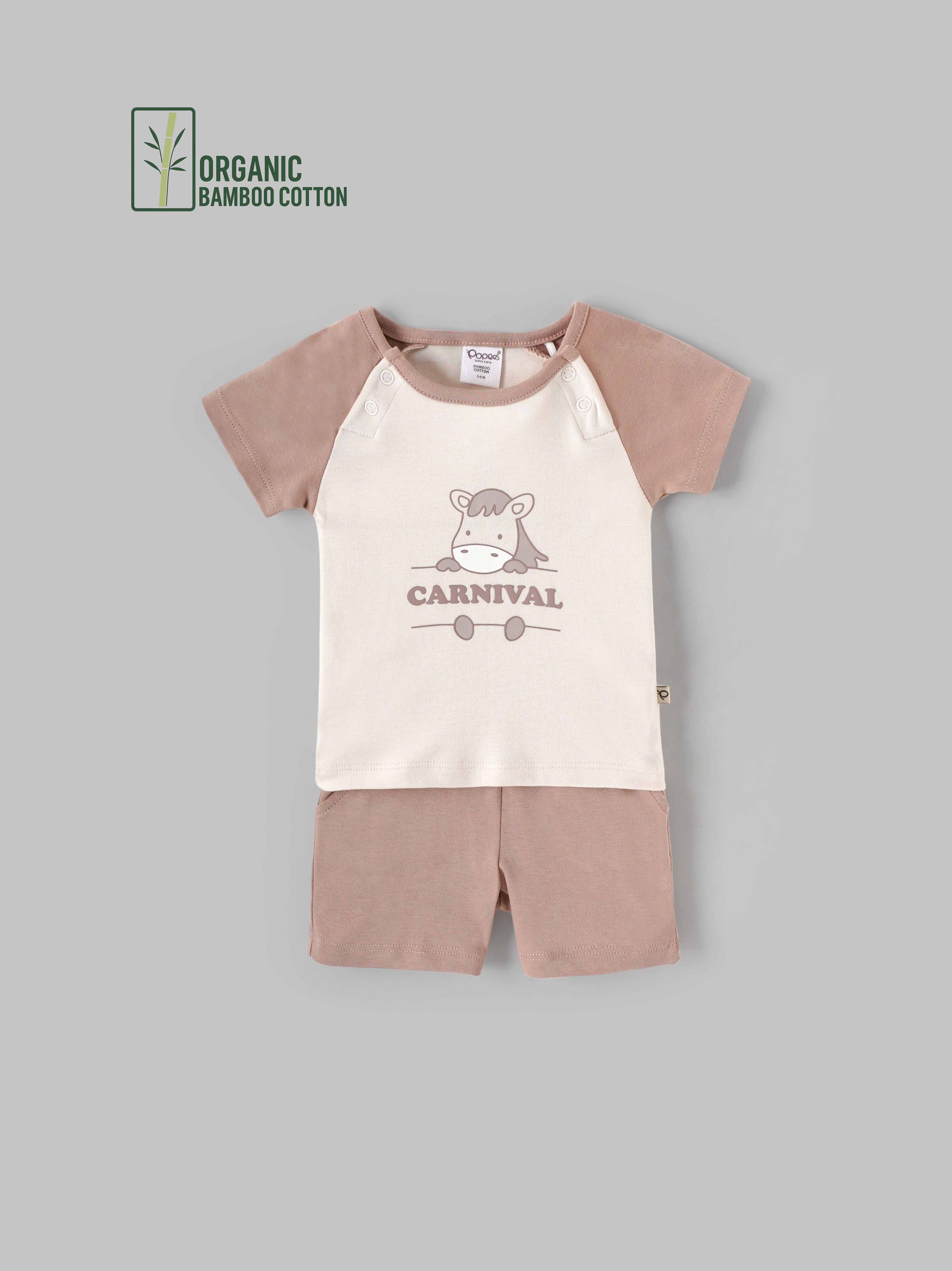 Popees Boys Half-Sleeve Shoulder Open Co-ord Set (3-24 Months) Made of Organic Bamboo Cotton Fabric
