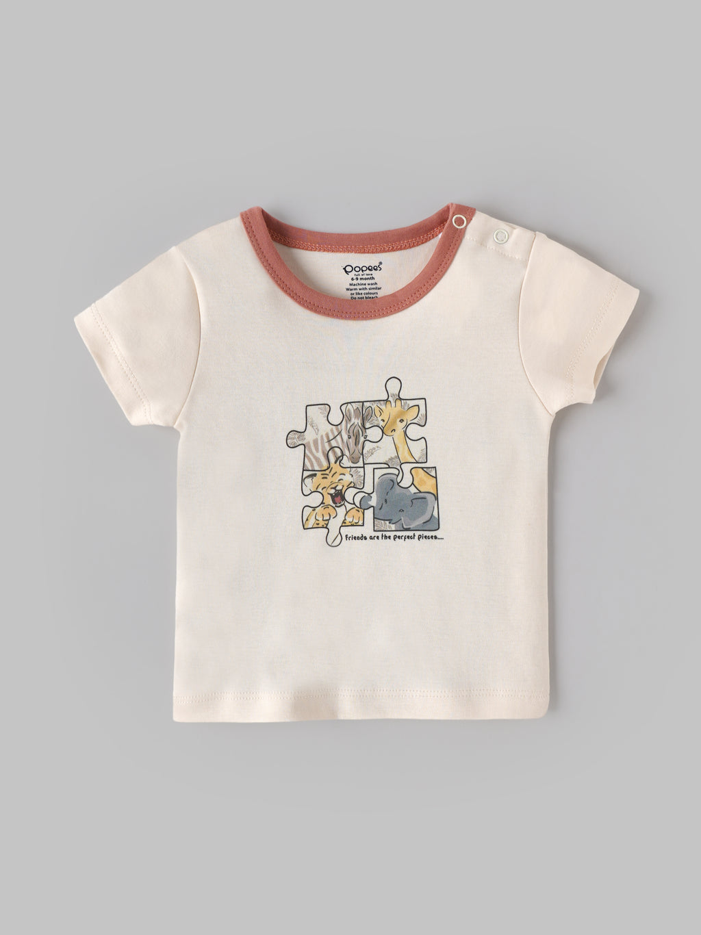 Popees Baby Boys Cotton T-Shirt & Shorts Set | Animal Puzzle Print Top with Contrast Shorts | 3–24 Months
