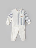 Popees Baby Boys Snow White Co-Ord Set | Striped Top & Jogger Pant | 3-24 Months