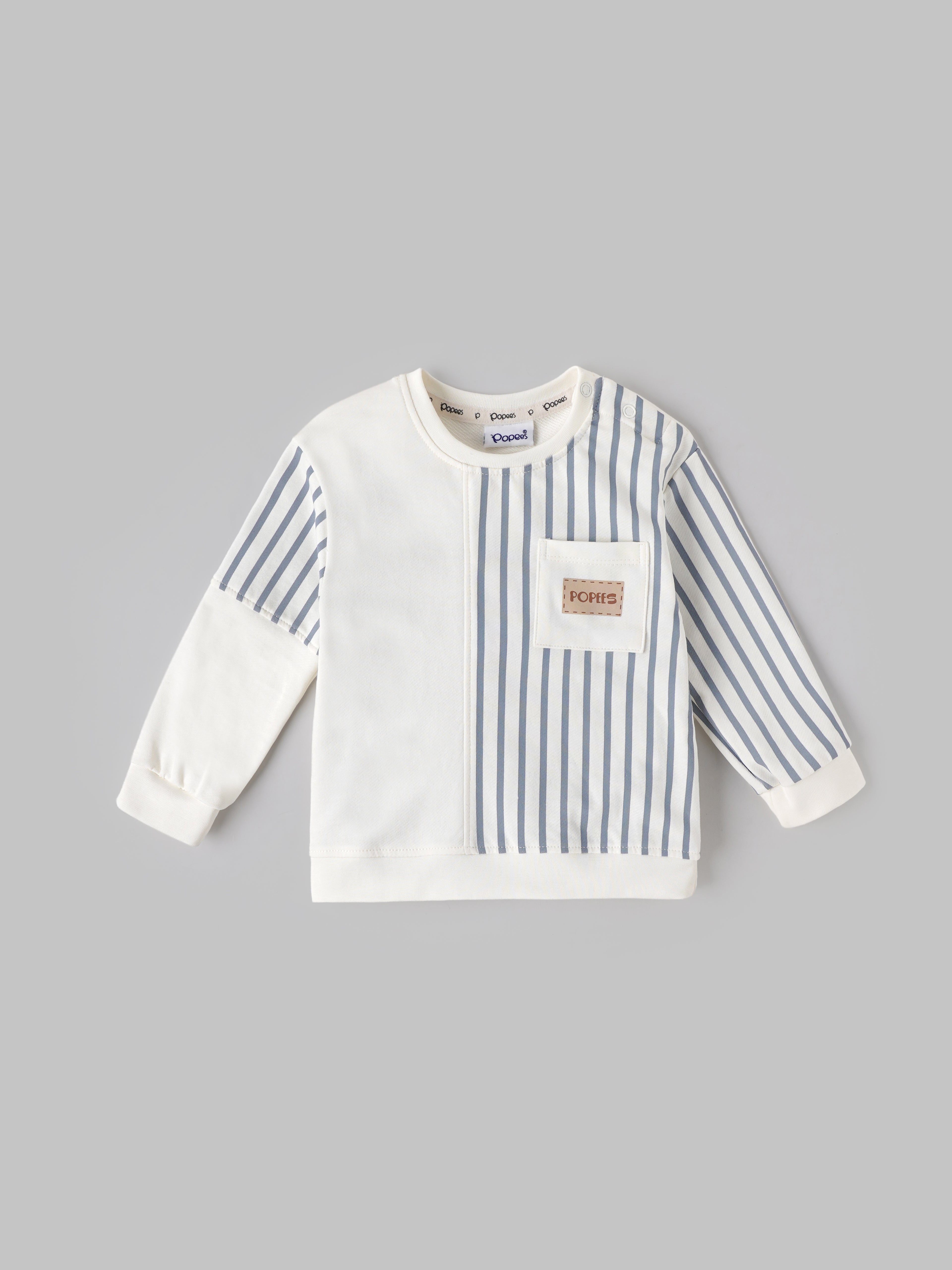Popees Baby Boys Snow White Co-Ord Set | Striped Top & Jogger Pant | 3-24 Months