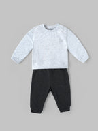 Popees Baby Boys Grey Full Sleeve T-Shirt & Dark Grey Jogger Pants Set with Shoulder Snap Closure| 3–24 Months