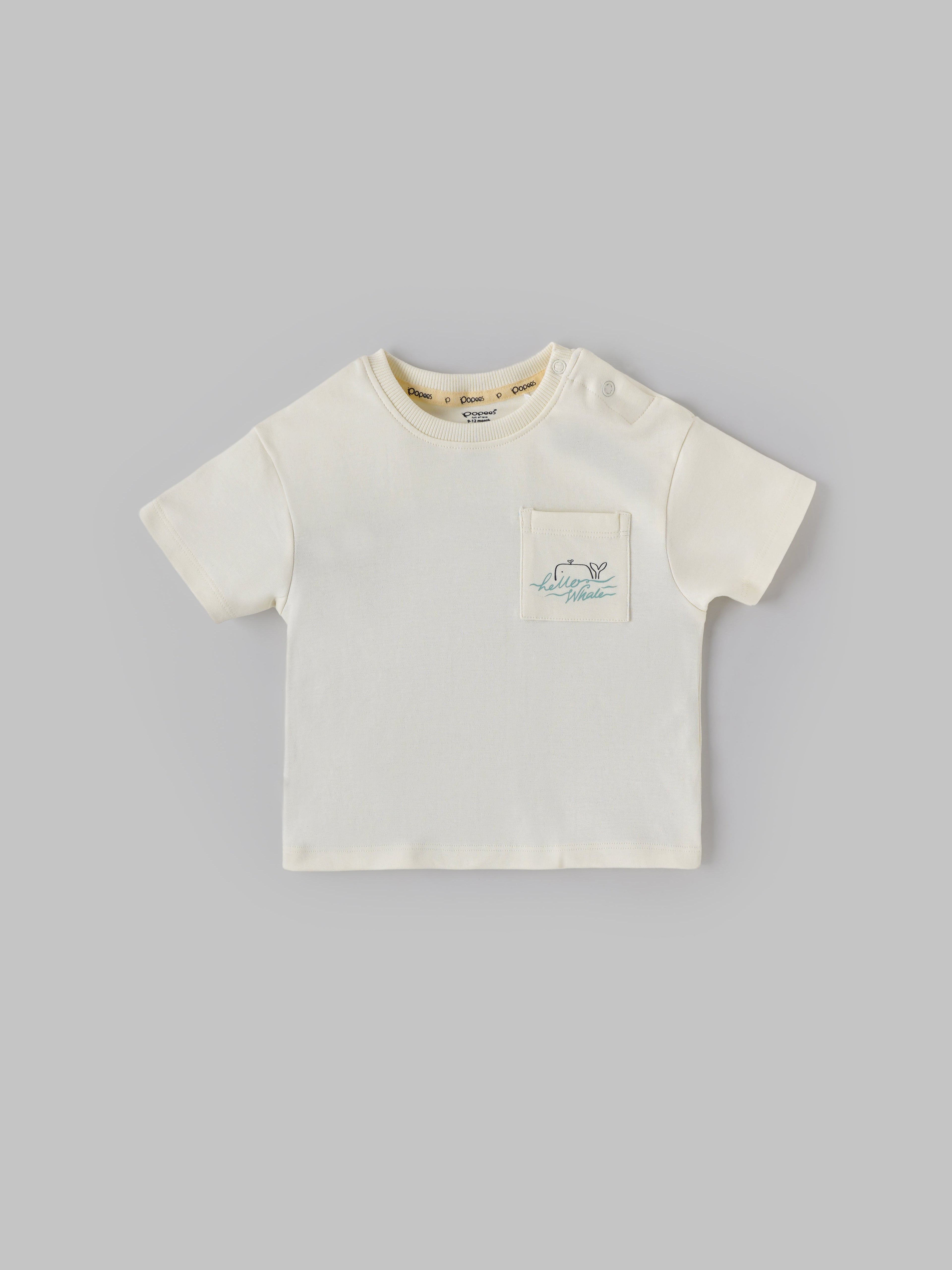 Popees Baby Boys Off-White T-shirt and Blue Shorts Set| 3-24 Months