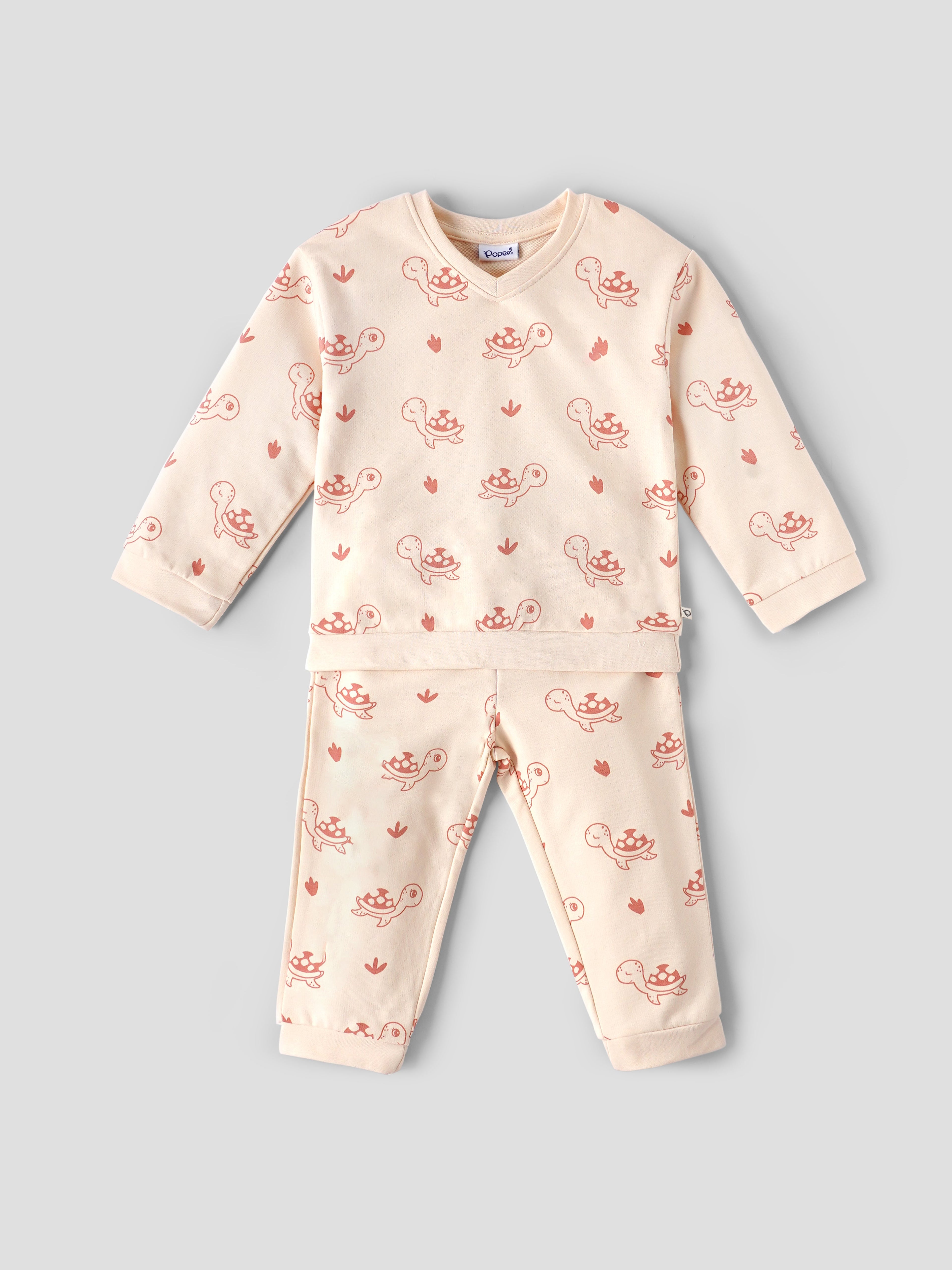 Popees Baby Boys Full Sleeve T-Shirt and Pant Set| Peach| 3-36 Months
